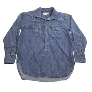 Madwell Denim Oversized Popover Shirt Womens XS S Blue High Low Hem Casual